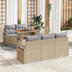 vidaXL Set da Giardino con 6 Pezzi e Cuscini Beige in Rattan Sintetico