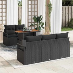 vidaXL Set giardino 6 pezzi con cuscini, rattan nero