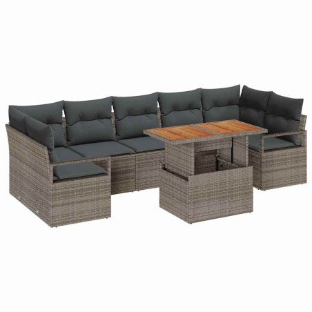 vidaXL Set di divani da giardino da 8 pezzi con cuscini grigi in rattan sintetico
