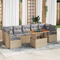 vidaXL Set da Giardino in 8 Pezzi con Cuscini Beige in Rattan Sintetico