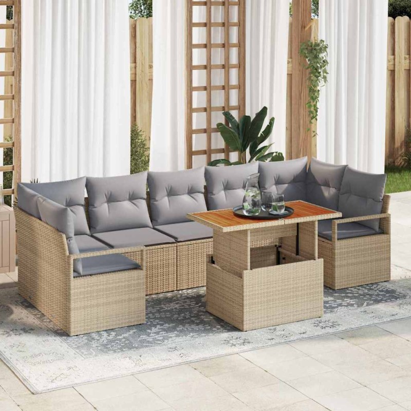 vidaXL Set da Giardino in 8 Pezzi con Cuscini Beige in Rattan Sintetico vidaXL Set da Giardino in 8 Pezzi con Cuscini Beige in Rattan Sintetico