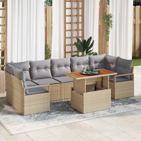 vidaXL Set da Giardino in 8 Pezzi con Cuscini Beige in Rattan Sintetico