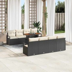 vidaXL Set di divano da giardino in 9 pezzi con cuscini neri in rattan sintetico