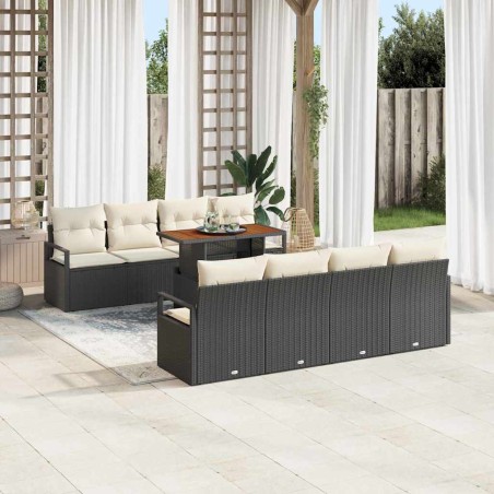 vidaXL Set di divano da giardino in 9 pezzi con cuscini neri in rattan sintetico