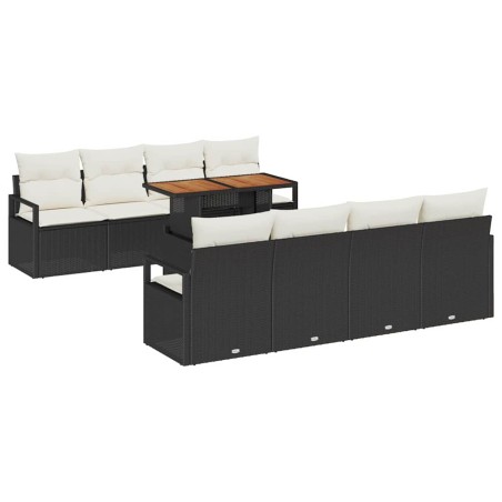 vidaXL Set di divano da giardino in 9 pezzi con cuscini neri in rattan sintetico
