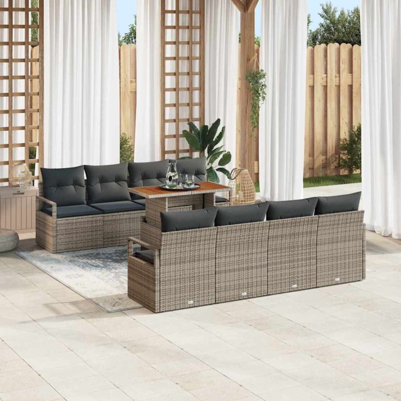 vidaXL Set da Giardino 9 Pezzi con Cuscini Grigi in Rattan Sintetico vidaXL Set da Giardino 9 Pezzi con Cuscini Grigi in Rattan Sintetico