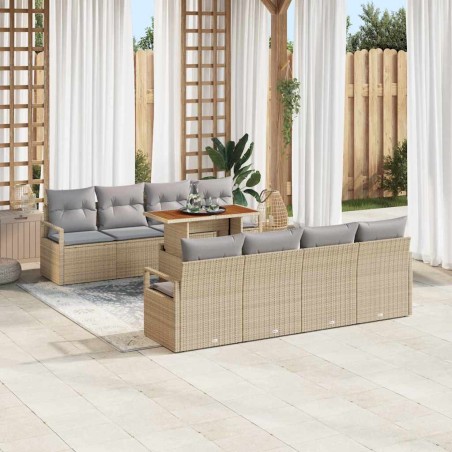 vidaXL Set da Giardino con Divano da 9 Pezzi e Cuscini Beige in Rattan Sintetico