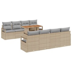 vidaXL Set da Giardino con Divano da 9 Pezzi e Cuscini Beige in Rattan Sintetico