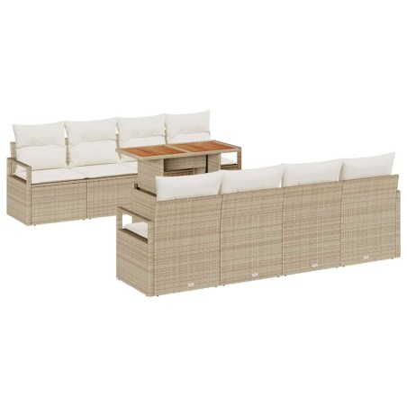 vidaXL Set di divani da giardino 9 pezzi con cuscini beige in rattan sintetico