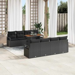 vidaXL Set da Giardino a 9 Pezzi con Cuscini Neri in Rattan