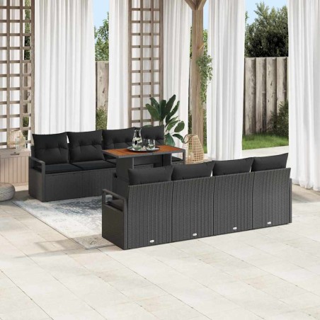 vidaXL Set da Giardino a 9 Pezzi con Cuscini Neri in Rattan