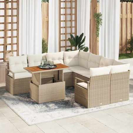 vidaXL Set Divano da Giardino 9 Pezzi con Cuscini Beig in Rattan Sintetico