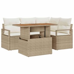 vidaXL Set giardino 5 pezzi con cuscini in rattan polietilene beige