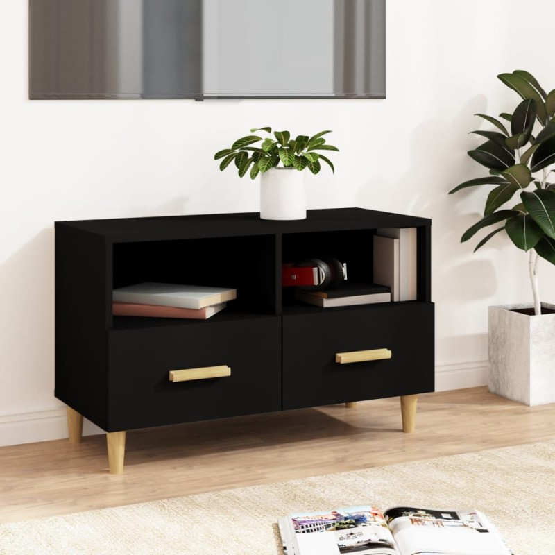 Mobile Porta TV Nero 80x36x50 cm in Legno Multistrato Mobile Porta TV Nero 80x36x50 cm in Legno Multistrato
