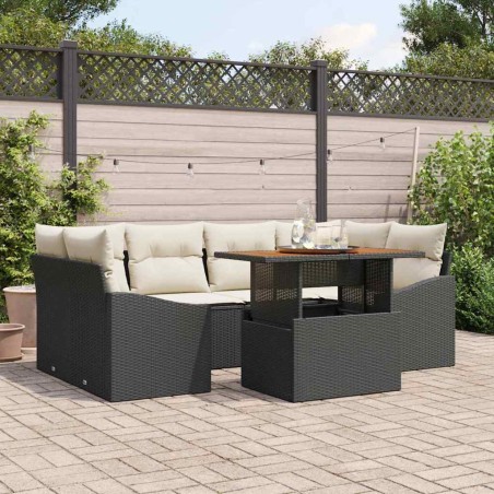 vidaXL Set da Giardino con Divano a 7 Pezzi e Cuscini Neri in Rattan Sintetico