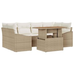 vidaXL Set di divani da giardino 7 pezzi con cuscini beige in rattan sintetico.