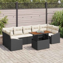 vidaXL Set da Giardino 8 Pezzi con Cuscini in Rattan Ploy Nero