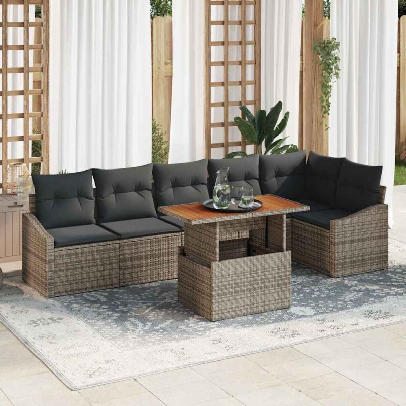 vidaXL Set da giardino di 7 pezzi con cuscini grigi in rattan sintetico