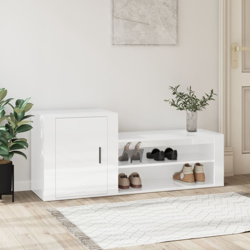Scarpiera Bianco Lucido 130x35x54 cm in Legno Multistrato Scarpiera Bianco Lucido 130x35x54 cm in Legno Multistrato