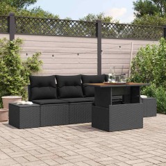 vidaXL Set di divani da giardino da 5 pezzi con cuscini in rattan sintetico nero