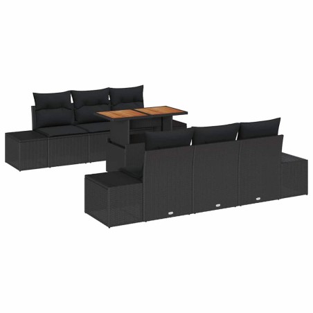 vidaXL Set di divani da giardino a 7 pezzi con cuscini in rattan poliestere nero