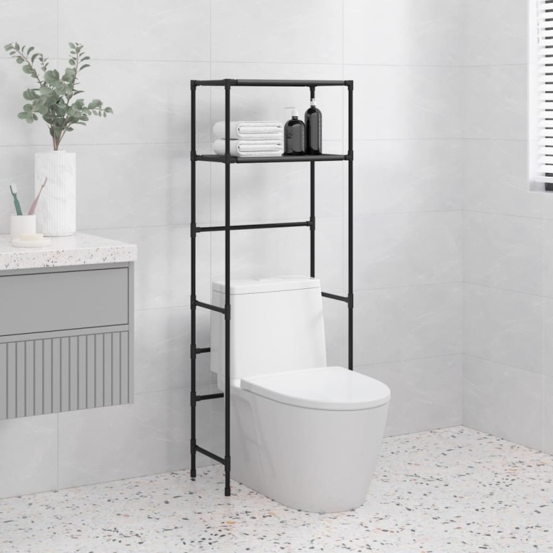 Rastrelliera per Bagno a 2 Livelli Nera 53,5x28x143 cm Ferro Rastrelliera per Bagno a 2 Livelli Nera 53,5x28x143 cm Ferro