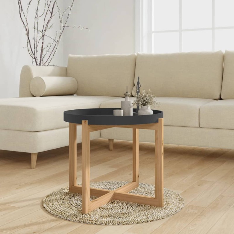 Tavolino Nero 53x53x43,5cm Legno Multistrato e Massello di Pino Tavolino Nero 53x53x43,5cm Legno Multistrato e Massello di Pino