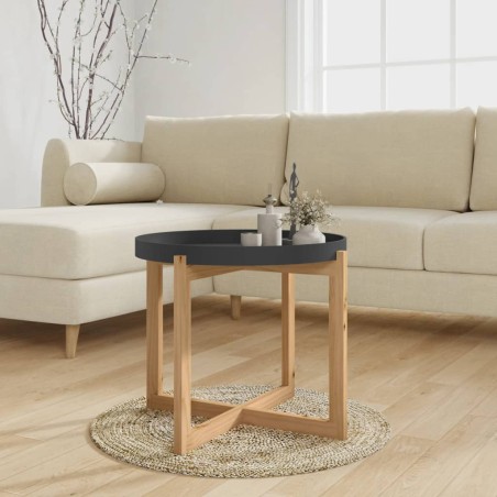 Tavolino Nero 53x53x43,5cm Legno Multistrato e Massello di Pino