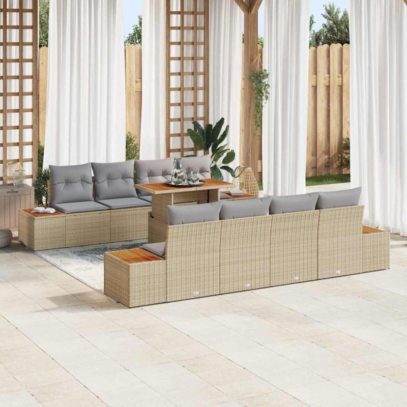 vidaXL Set Divano da Giardino da 9 Pezzi con Cuscini Beige in Rattan Sintetico vidaXL Set Divano da Giardino da 9 Pezzi con Cuscini Beige in Rattan Sintetico