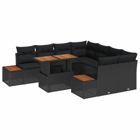 vidaXL Set da Giardino in Rattan Sintetico 9 Pezzi con Cuscini Neri