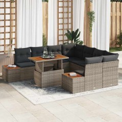 vidaXL Set da giardino in 9 pezzi con cuscini grigi in rattan di alta qualità