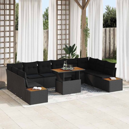 vidaXL Set da Giardino 11 Pezzi con Cuscini in Rattan Nero