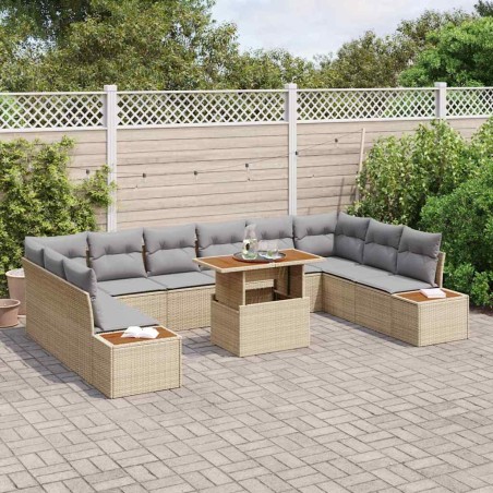 vidaXL Set di divani da giardino da 11 pezzi con cuscini beige in rattan sintetico