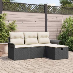 vidaXL Set di divani da giardino 4 pezzi con cuscini in rattan sintetico nero
