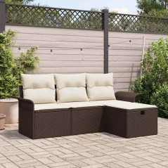 vidaXL Set di divani da giardino 4 pezzi con cuscini in polyrattan marrone