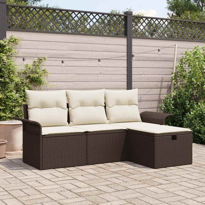 vidaXL Set di divani da giardino 4 pezzi con cuscini in polyrattan marrone vidaXL Set di divani da giardino 4 pezzi con cuscini in polyrattan marrone