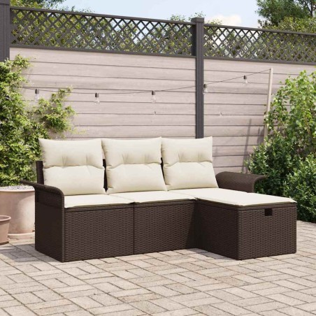vidaXL Set di divani da giardino 4 pezzi con cuscini in polyrattan marrone