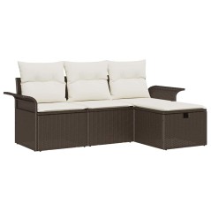 vidaXL Set di divani da giardino 4 pezzi con cuscini in polyrattan marrone