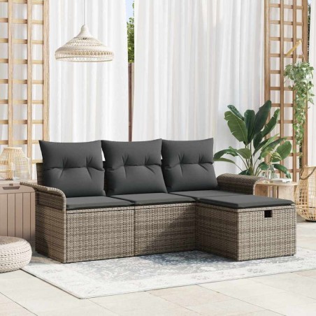 vidaXL Set di Divani da Giardino a 4 Pezzi con Cuscini Grigi in Rattan Sintetico