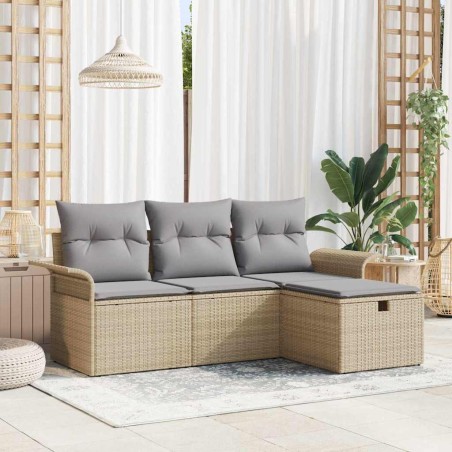 vidaXL Set Divano da Giardino 4 Pezzi con Cuscini Beige in Rattan Sintetico