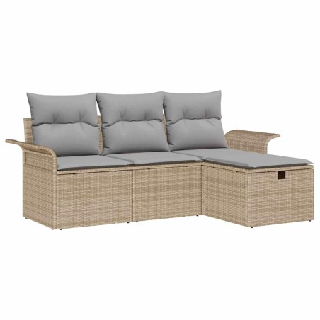 vidaXL Set Divano da Giardino 4 Pezzi con Cuscini Beige in Rattan Sintetico