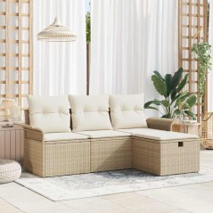 vidaXL Set da Giardino 4 Pezzi con Cuscini Beige in Polyrattan