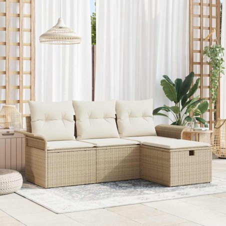vidaXL Set da Giardino 4 Pezzi con Cuscini Beige in Polyrattan