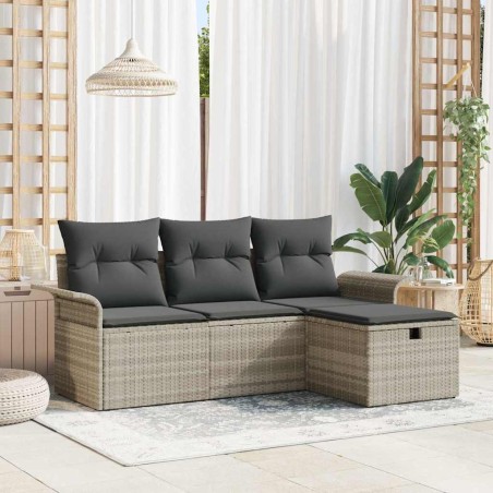 vidaXL Set da giardino di divani 4 pezzi con cuscini grigio chiaro in rattan sintetico
