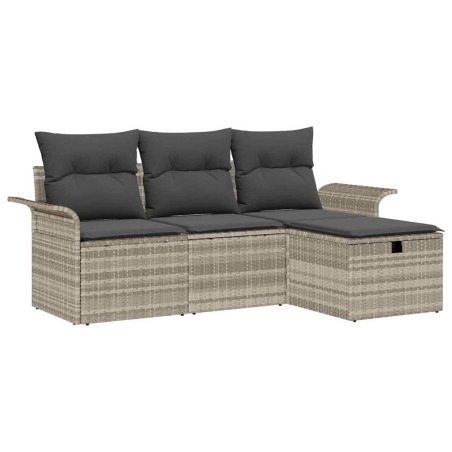 vidaXL Set da giardino di divani 4 pezzi con cuscini grigio chiaro in rattan sintetico
