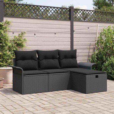 vidaXL Set da giardino 4 pezzi con cuscini in polirattan nero