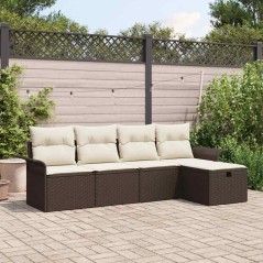 vidaXL Set da giardino di divani 5 pezzi con cuscini, rattan sintetico marrone