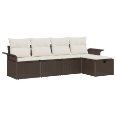 vidaXL Set da giardino di divani 5 pezzi con cuscini, rattan sintetico marrone