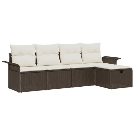 vidaXL Set da giardino di divani 5 pezzi con cuscini, rattan sintetico marrone
