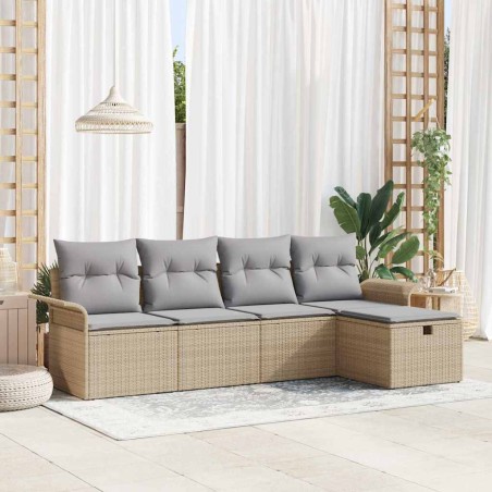 vidaXL Set di divano da giardino a 5 pezzi con cuscini beige in polyrattan